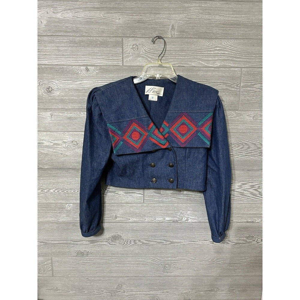 L.Fox‎ Dallas Texas Women's Cropped Western Shirt Jean Jacket Top  Sz 8 VTG.